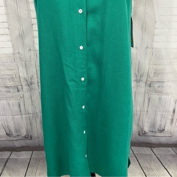 Jessica Howard Size 8 Petite 8P Solid Green Button Front Linen Mini Shirt Dress - Picture 4 of 13